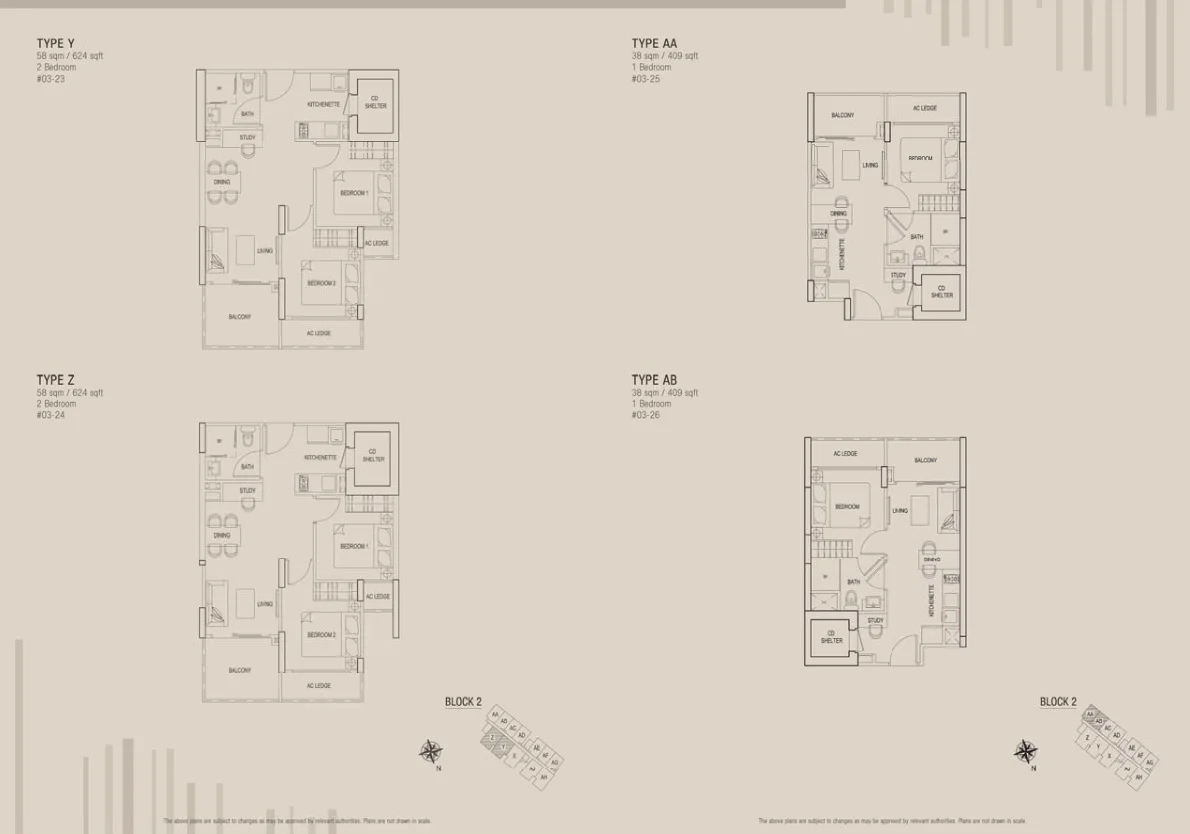 East Village floor plan, type AA: 1-Bedroom, 409 sq ft