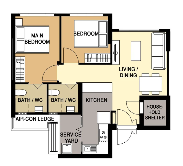 EastGlen @ Canberra floor plan, type 3R: 3-room, 69 sqm, 743 sq ft