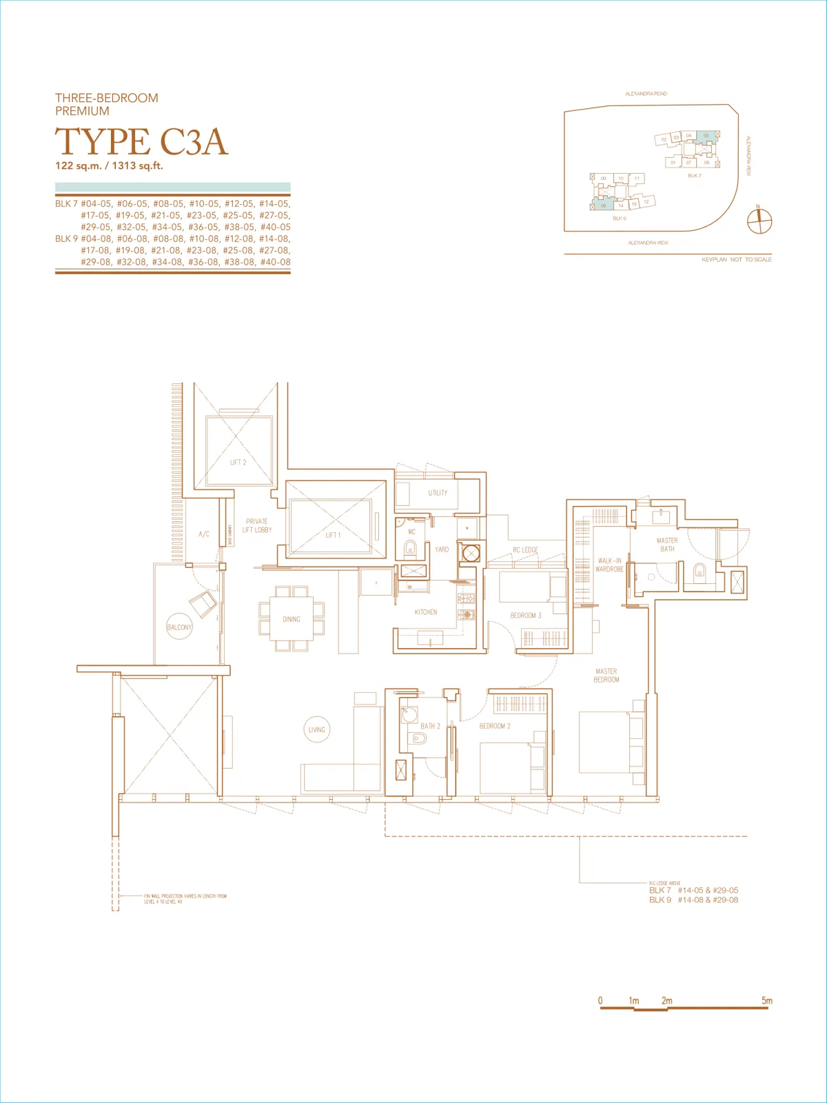 Echelon floor plan, type C3A: 3-Bedroom Premium, 1,313 sq ft