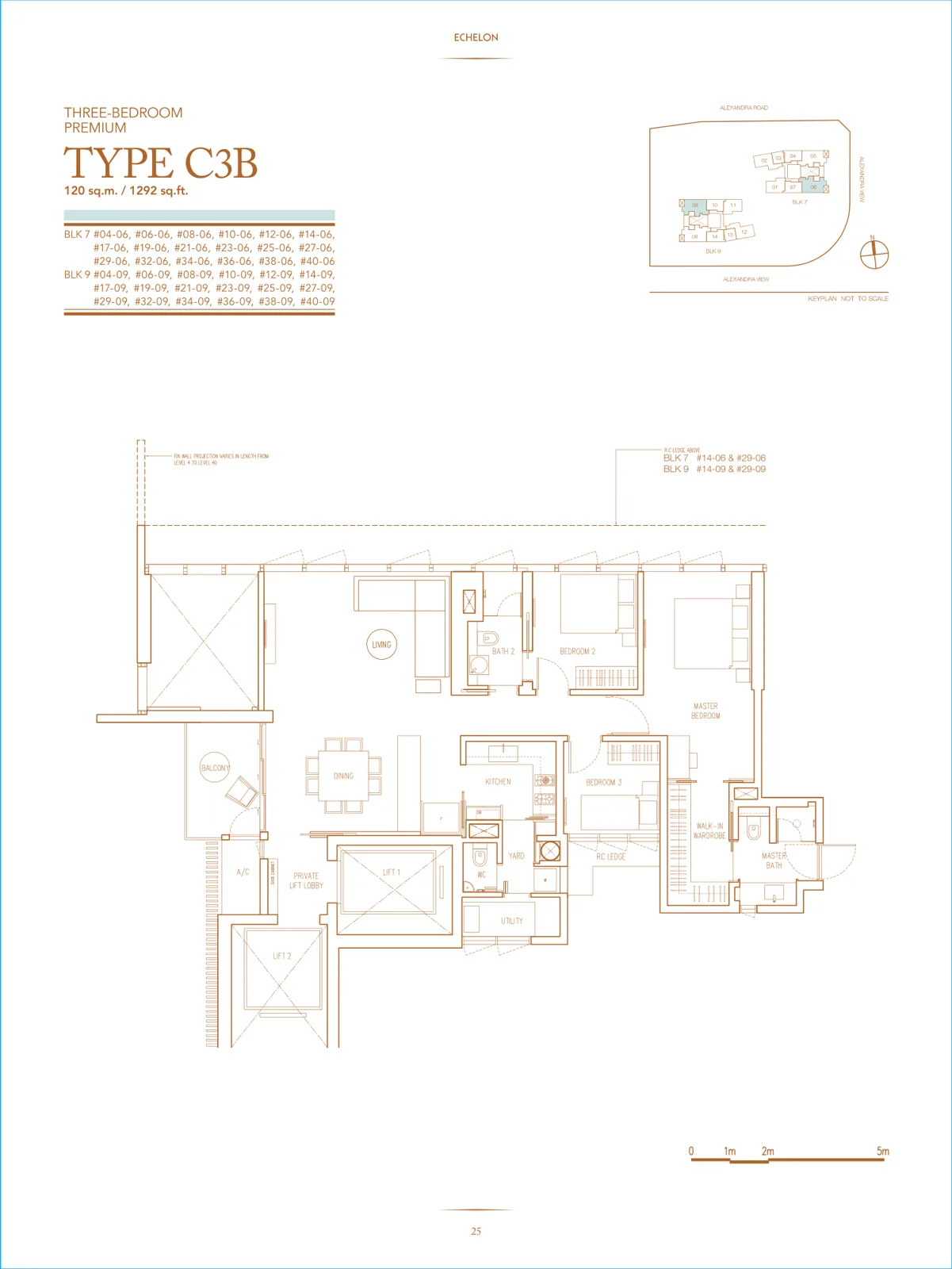 Echelon floor plan, type C3B: 3-Bedroom Premium, 1,292 sq ft