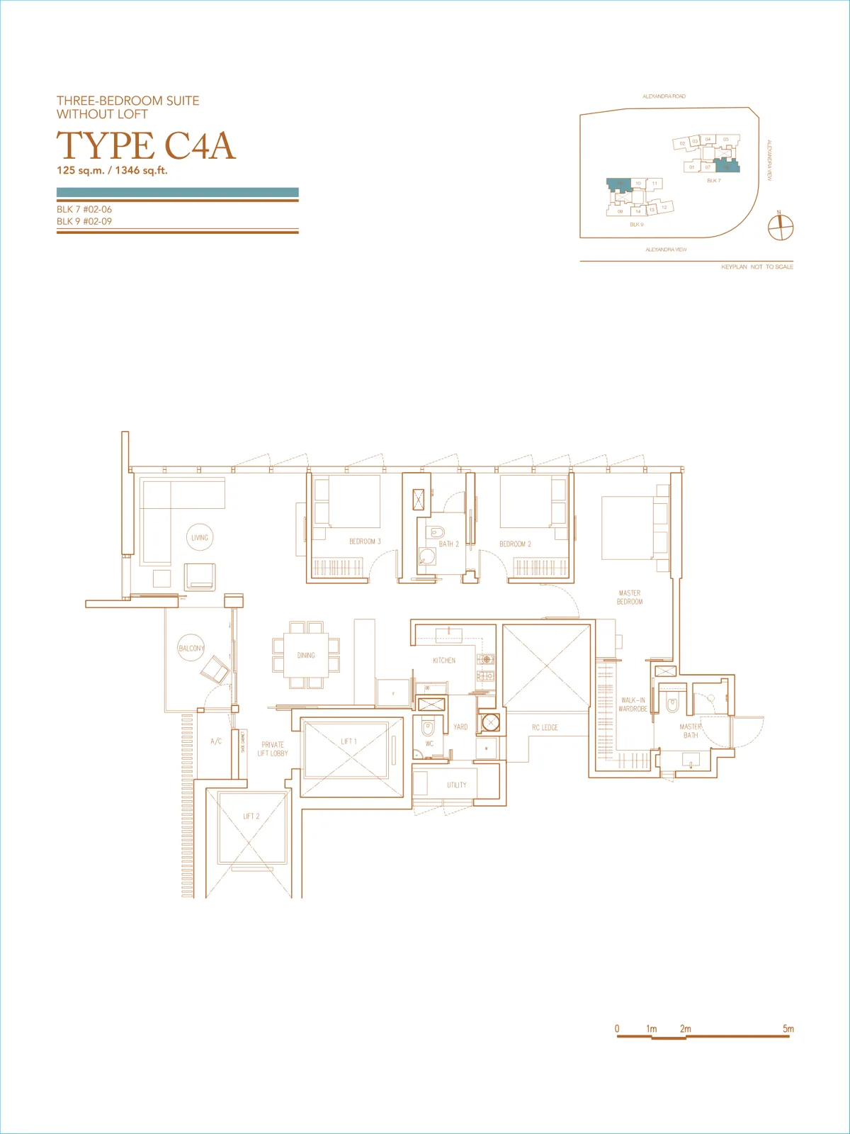 Echelon floor plan, type C4A: 3-Bedroom Suite, 1,346 sq ft