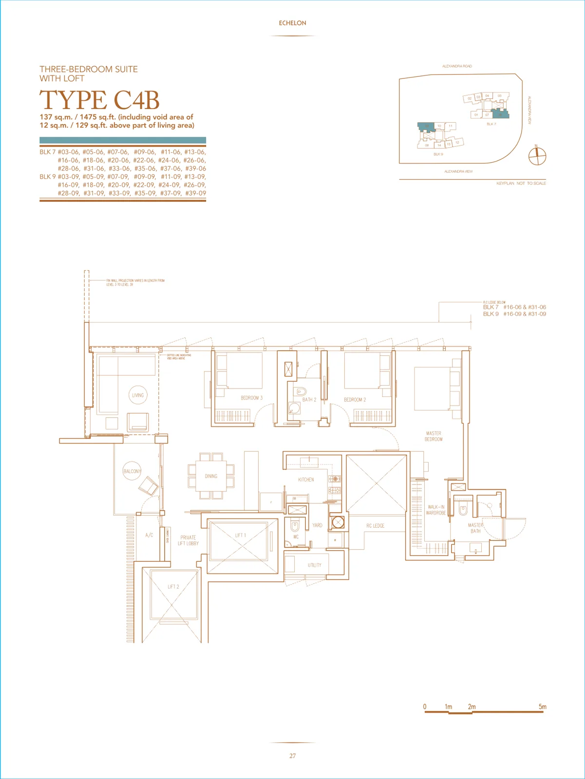 Echelon floor plan, type C4B: 3-Bedroom Suite, 1,475 sq ft