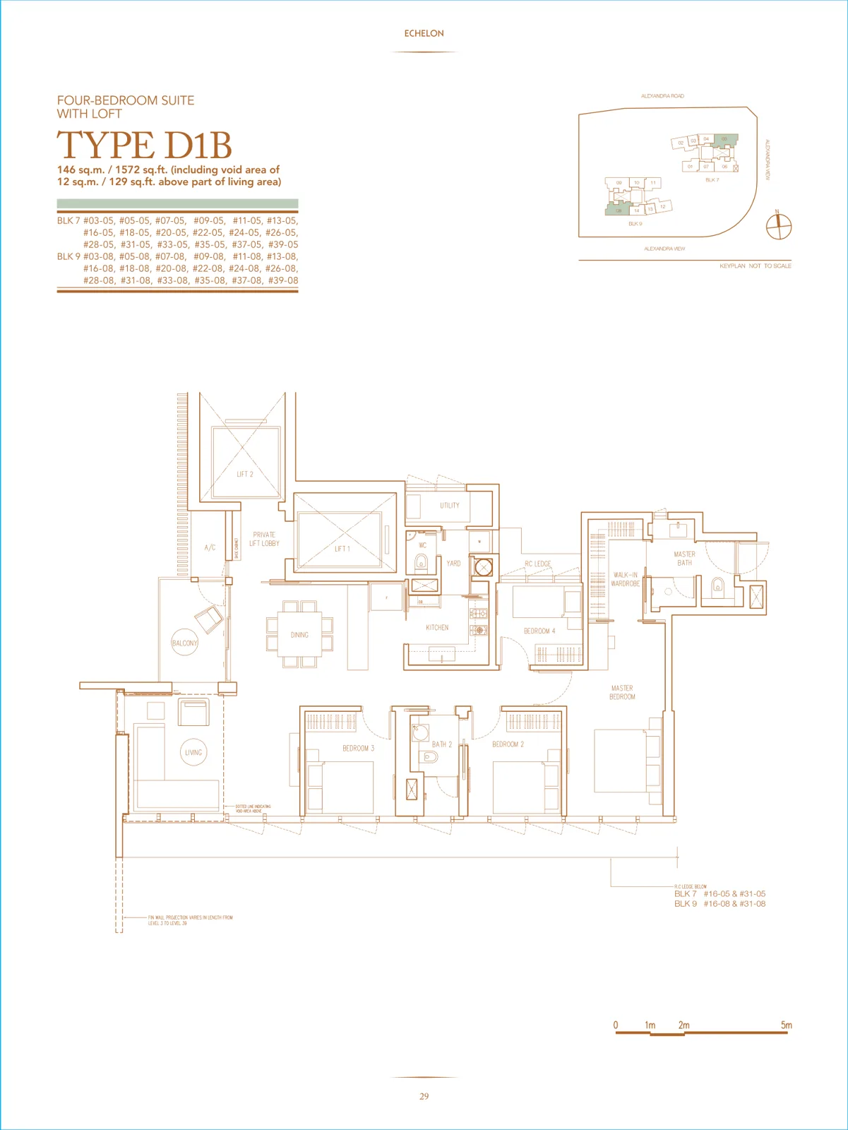 Echelon floor plan, type D1B: 4-Bedroom Suite, 1,572 sq ft