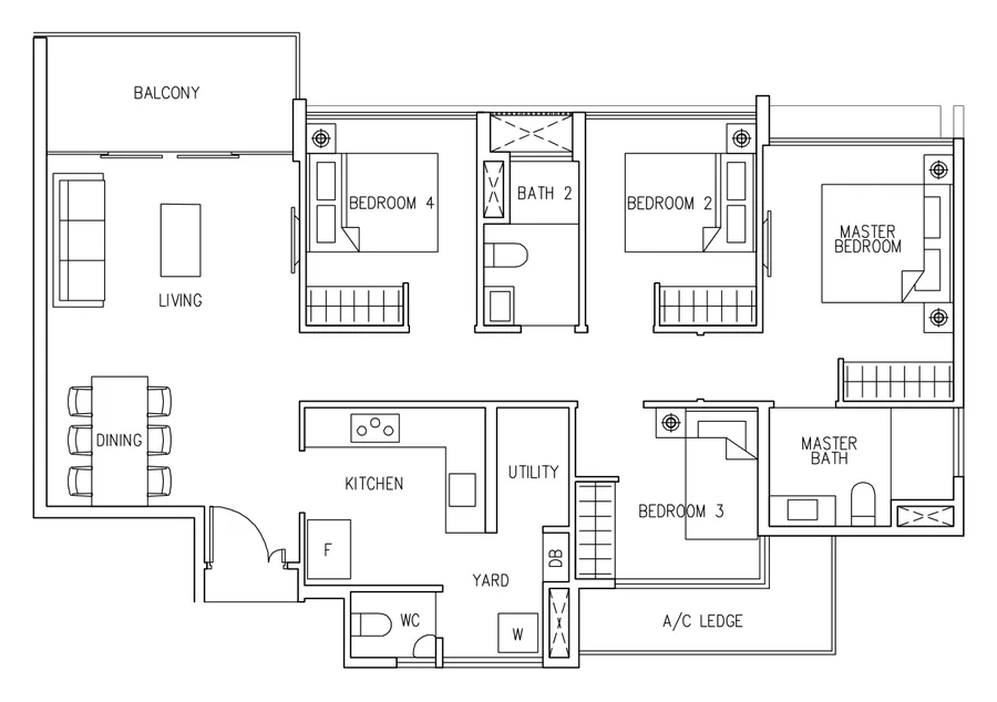 Ecopolitan floor plan, type D1: 4 Bedroom (Types D1 to D4), 1,141 sq ft