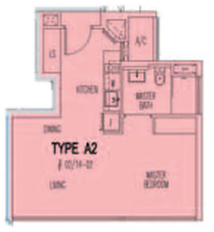 Eight Courtyards floor plan, type A2: 1 Bedroom, 452 sq ft