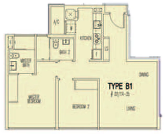 Eight Courtyards floor plan, type B1: 2 Bedroom, 753 sq ft
