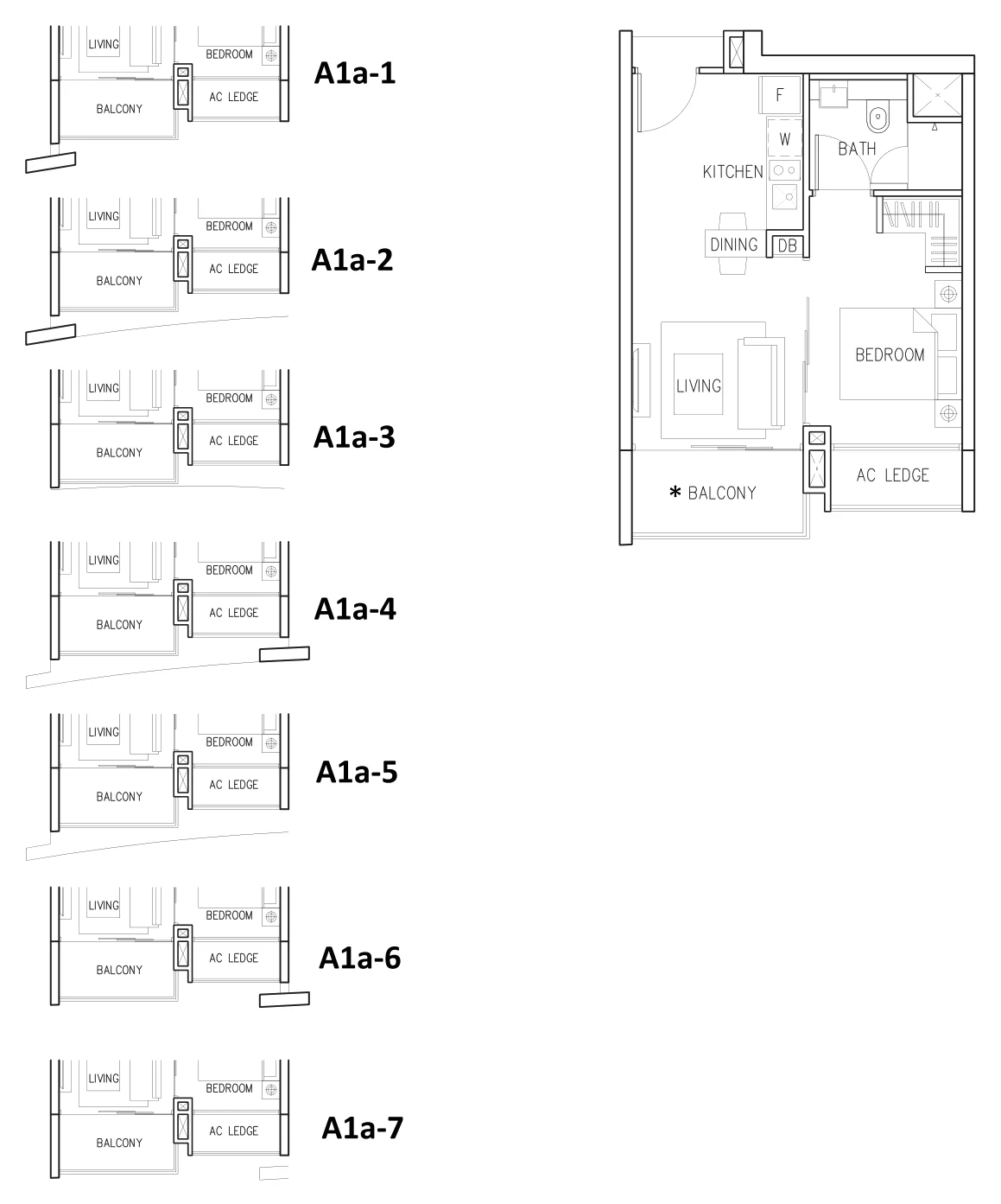Eight Riversuites floor plan, type A1a: 1-Bedroom, 441 sq ft