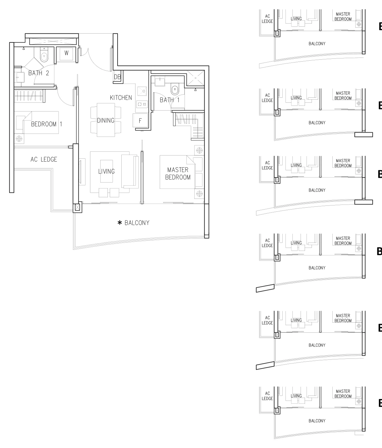 Eight Riversuites floor plan, type B1: 2-Bedroom, 700 sq ft