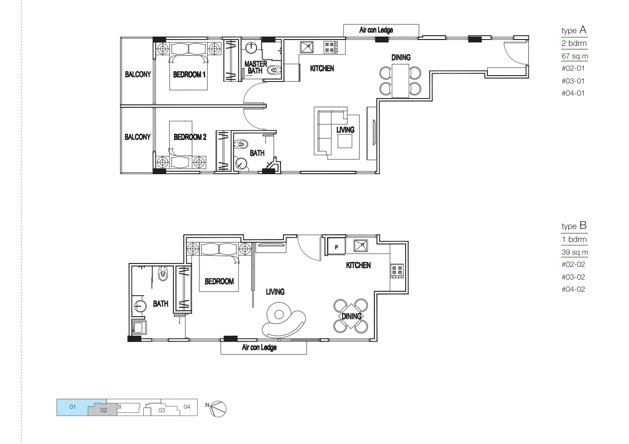 EiS Residences floor plan, type A: 2-Bedroom, 721 sq ft
