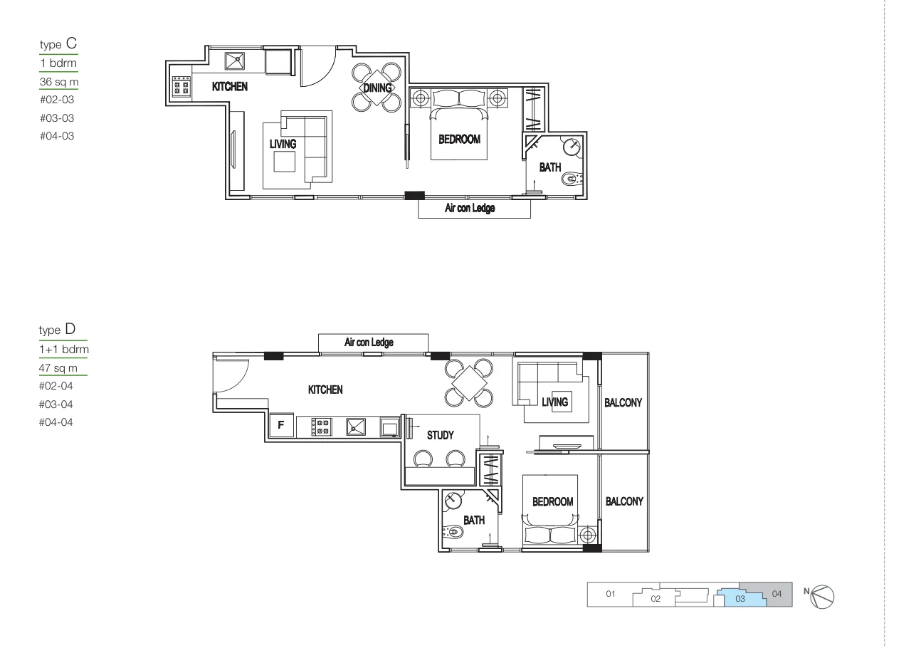 EiS Residences floor plan, type C: 1-Bedroom, 388 sq ft