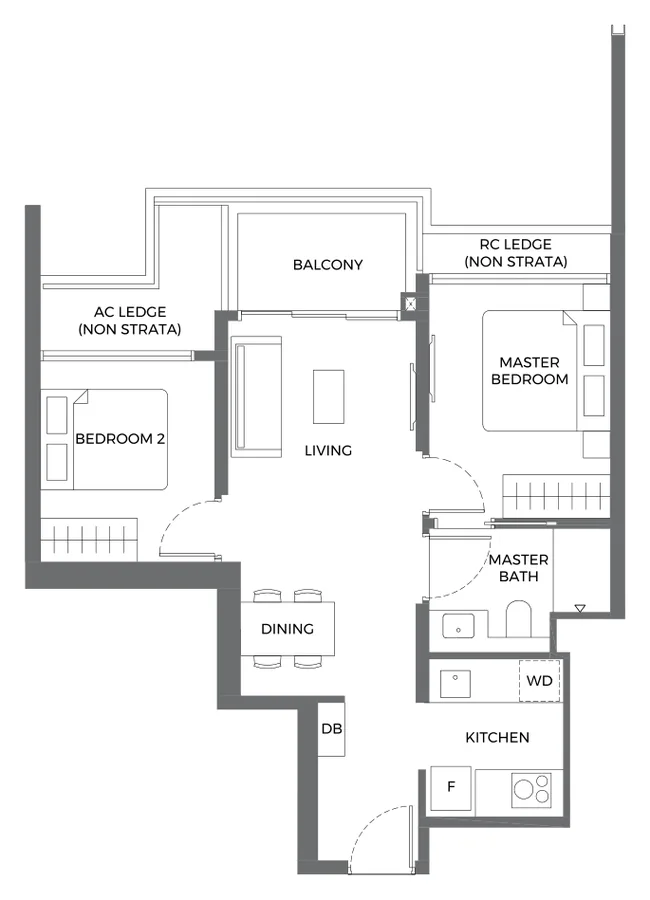 ELTA floor plan, type B1: 2-Bedroom, 614 sq ft