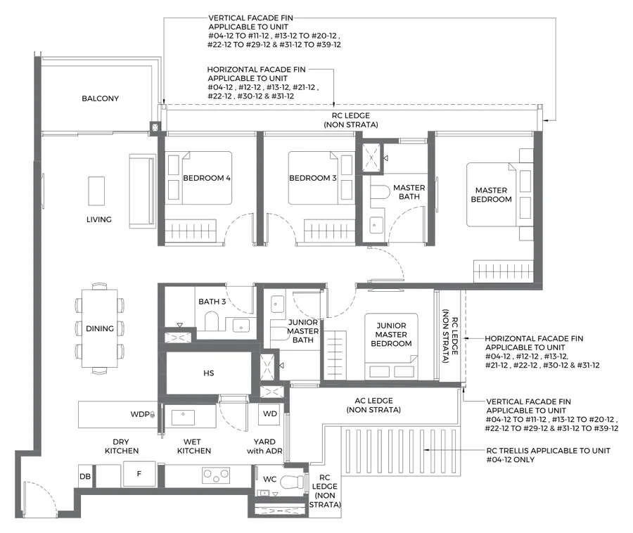 ELTA floor plan, type D2p: 4-Bedroom Premium, 1,313 sq ft