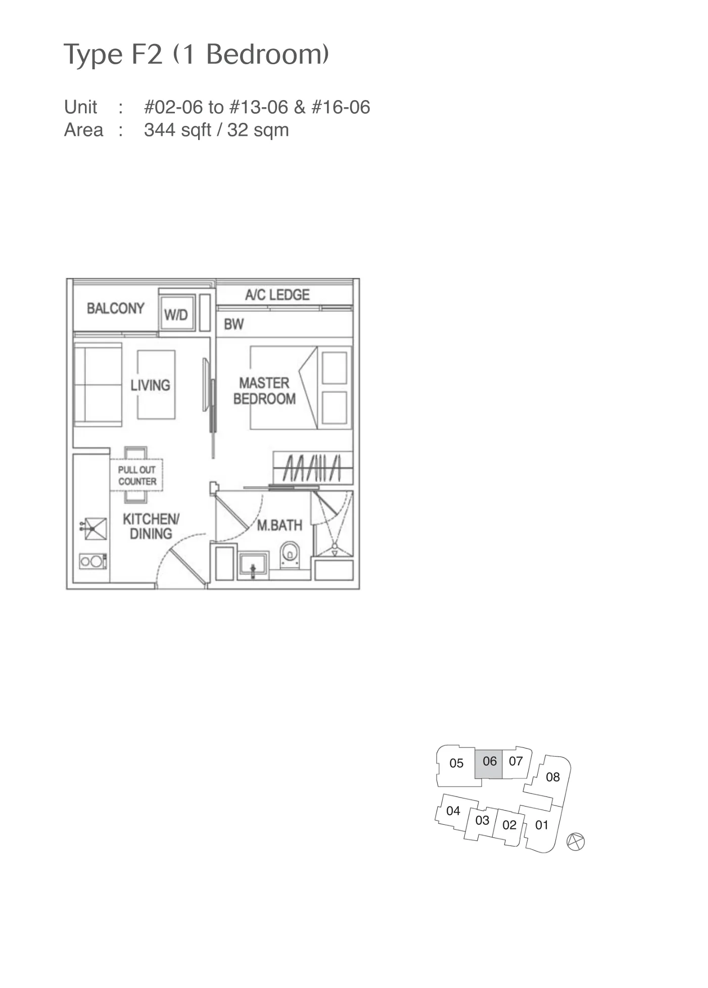 Espada floor plan, type F2: 1-Bedroom, 344 sq ft