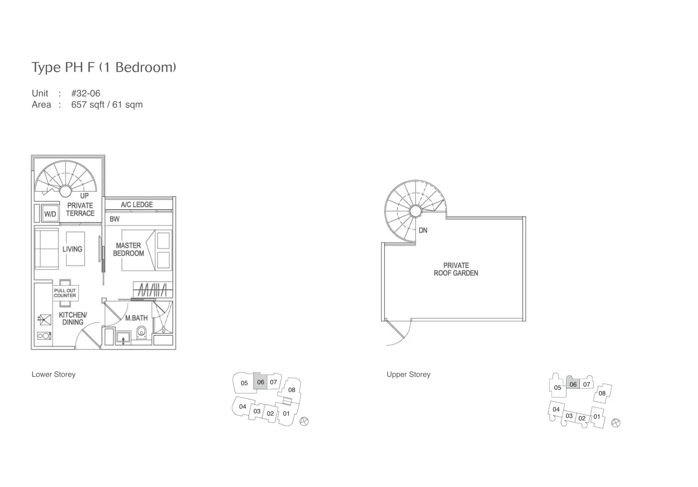 Espada floor plan, type PHF: Penthouse (with roof garden), 657 sq ft