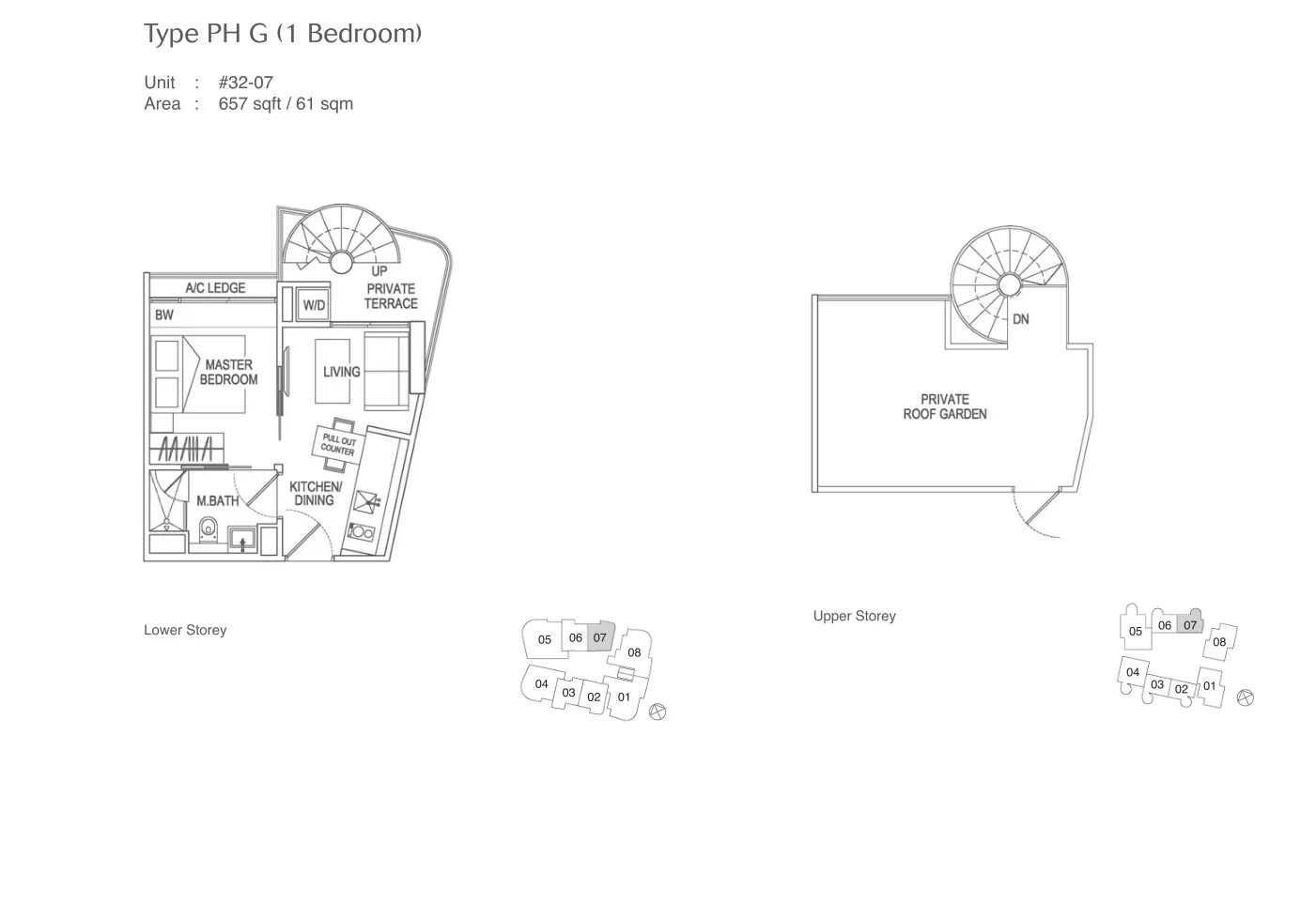 Espada floor plan, type PHG: Penthouse (with roof garden), 657 sq ft