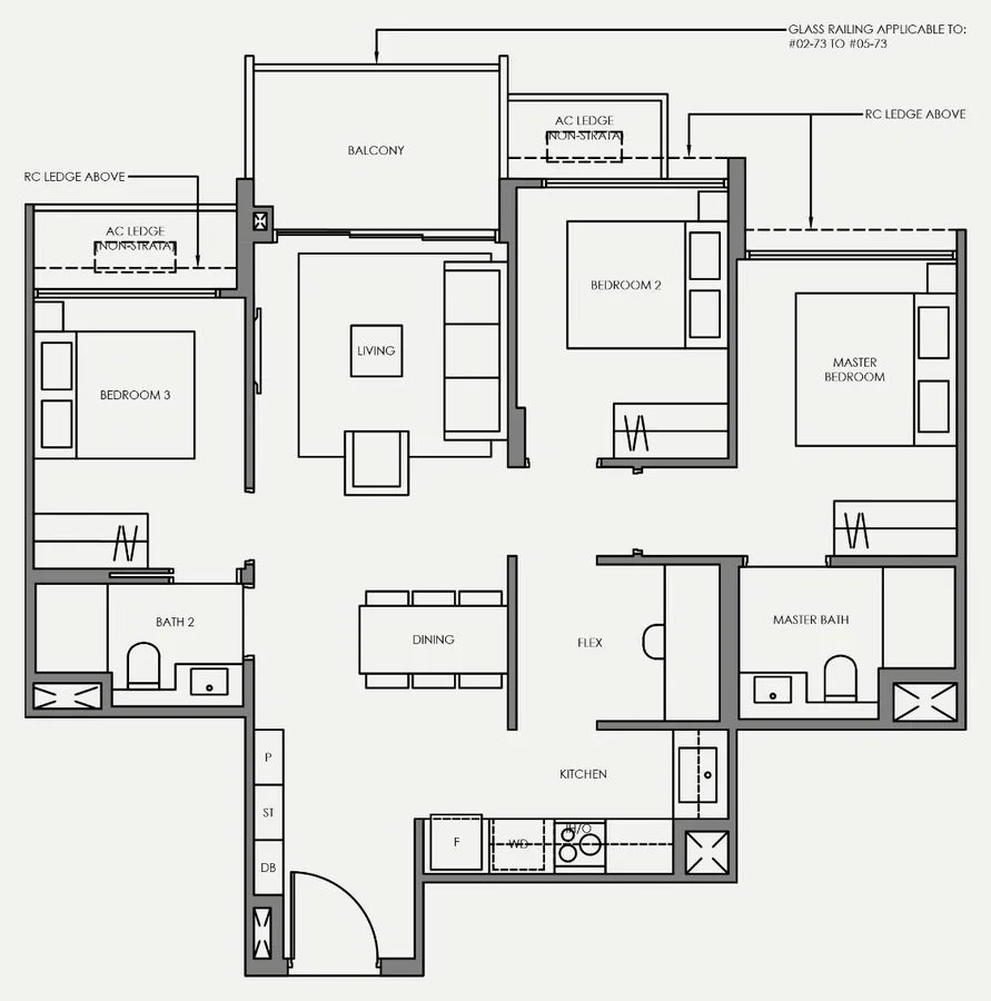 Faber Residence floor plan, type C6: 3-Bedroom (Standard), 861 sq ft