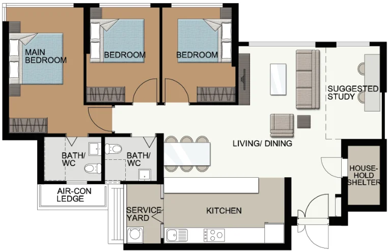Fernvale Acres floor plan, type 5R: 5-room, 113 sqm, 1,216 sq ft