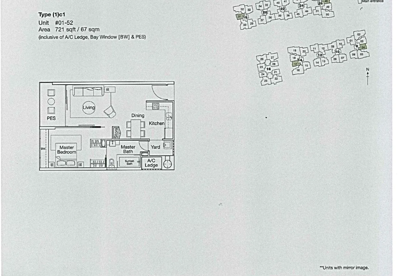 Ferraria Park Condo floor plan, type (1)c1: 1-Bedroom, 721 sq ft