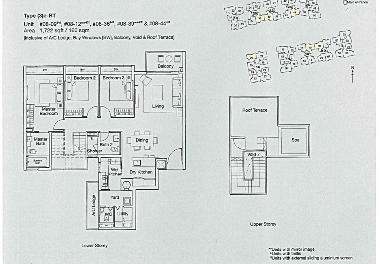 Ferraria Park Condo floor plan, type (3)e-RT: 3-Bedroom, 1,722 sq ft