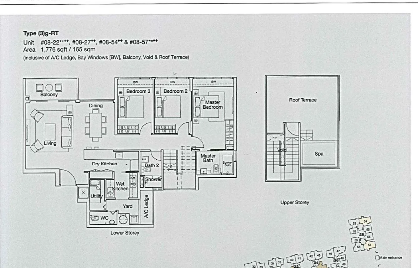 Ferraria Park Condo floor plan, type (3)g-RT: 3-Bedroom, 1,776 sq ft