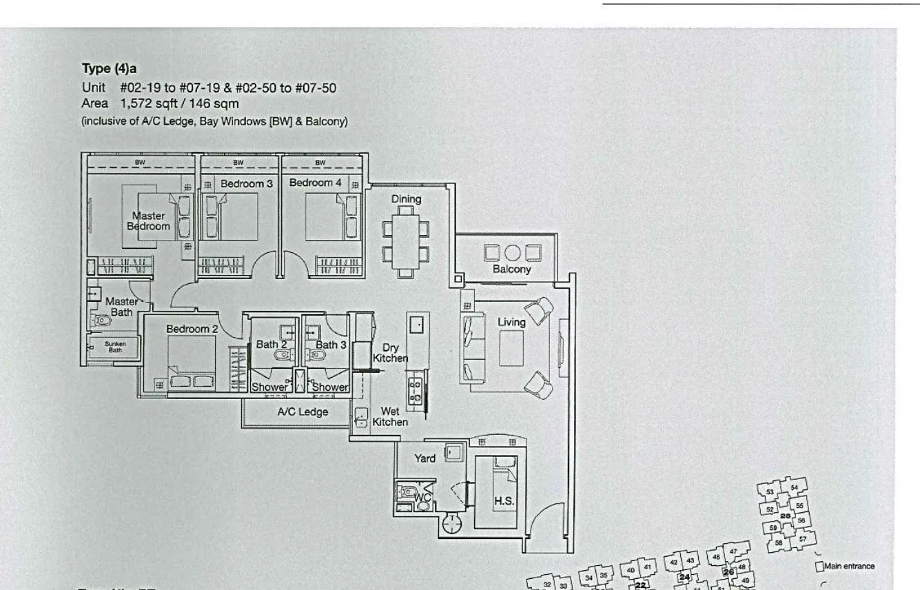 Ferraria Park Condo floor plan, type (4)a: 4-Bedroom, 1,572 sq ft