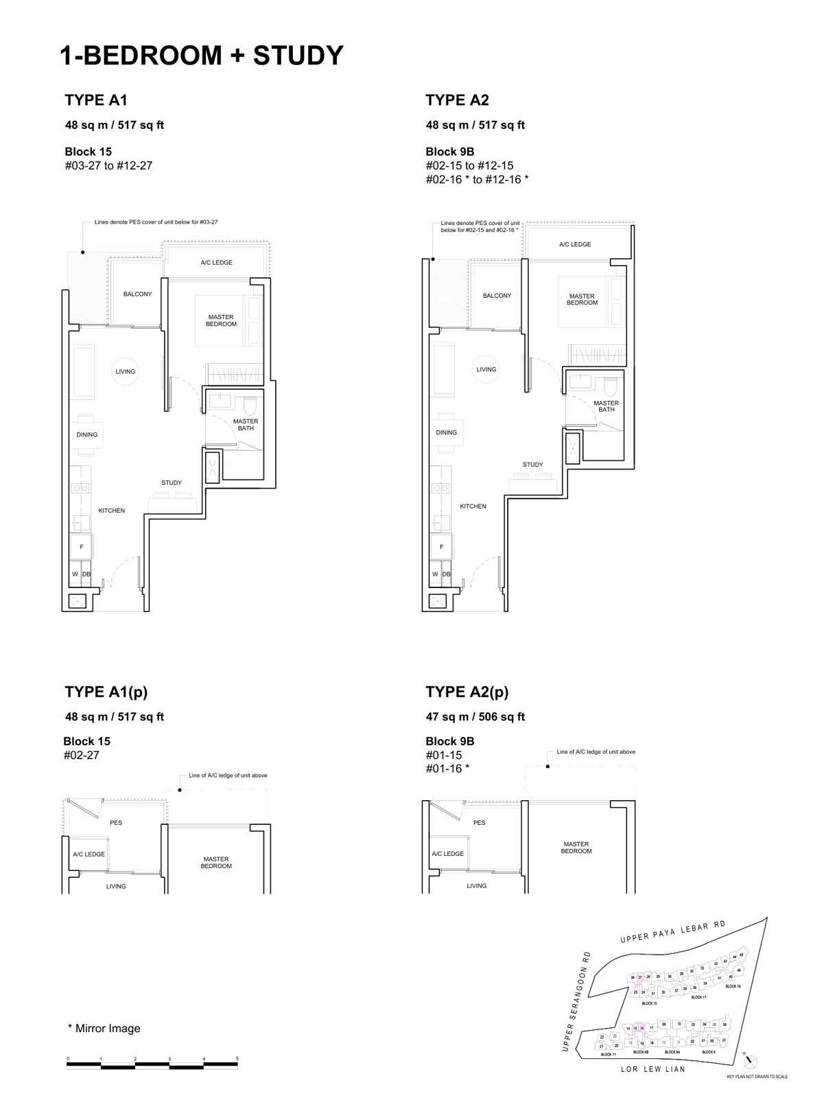 Forest Woods floor plan, type A2(p): 1-Bedroom + Study, 506 sq ft
