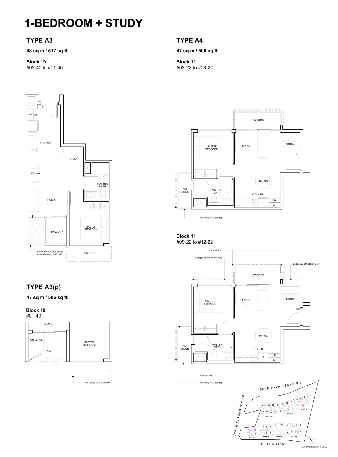 Forest Woods floor plan, type A3(p): 1-Bedroom + Study, 506 sq ft