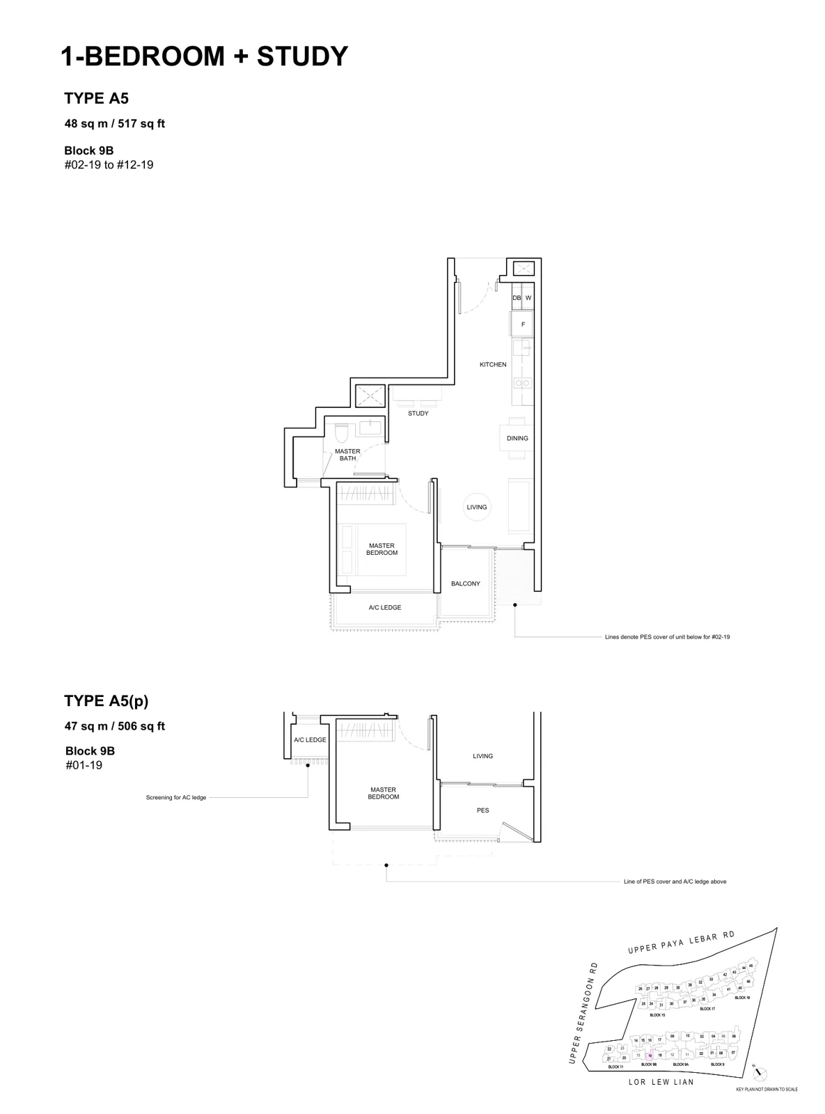 Forest Woods floor plan, type A5(p): 1-Bedroom + Study, 506 sq ft
