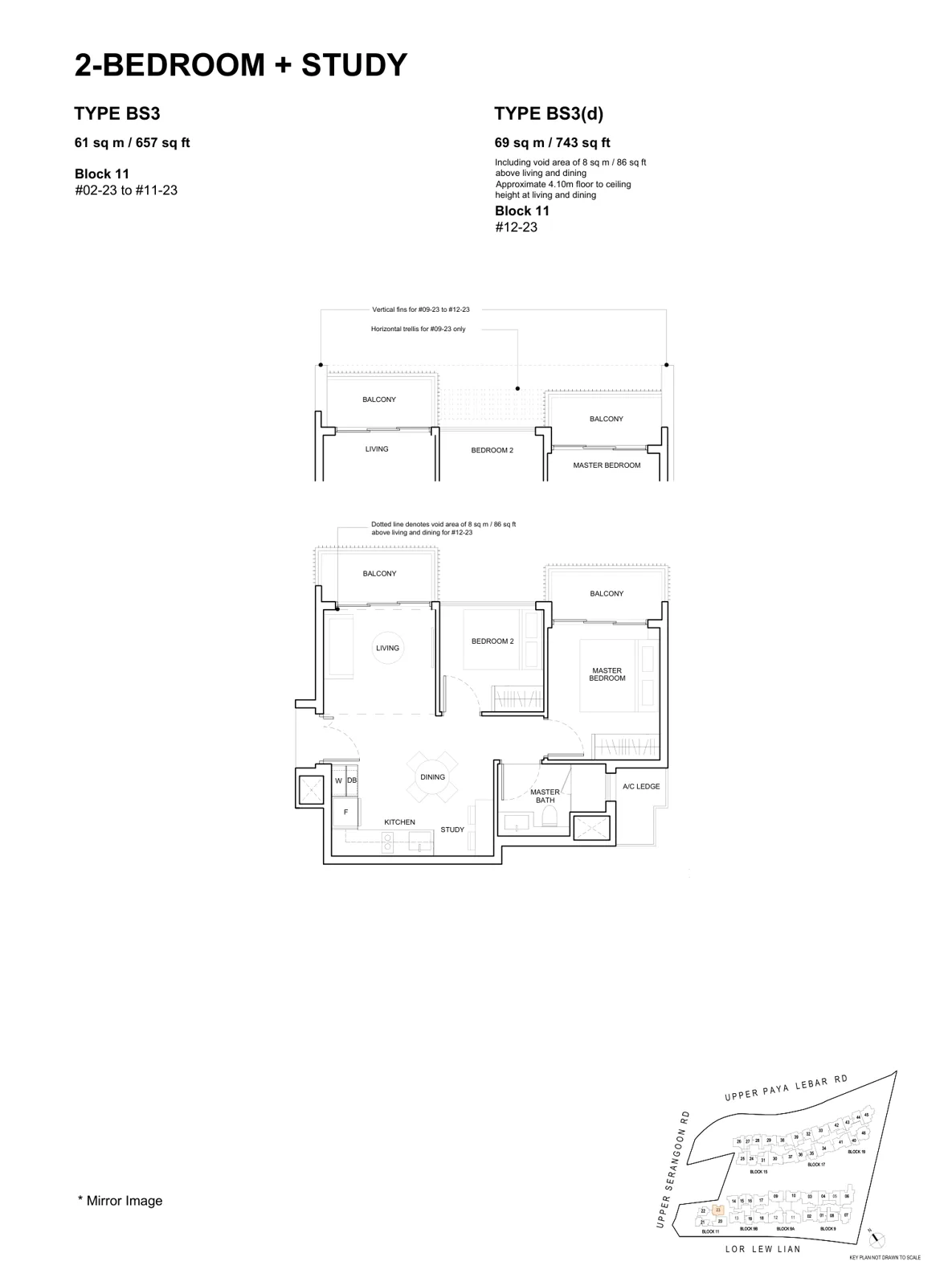 Forest Woods floor plan, type BS3: 2-Bedroom + Study, 657 sq ft