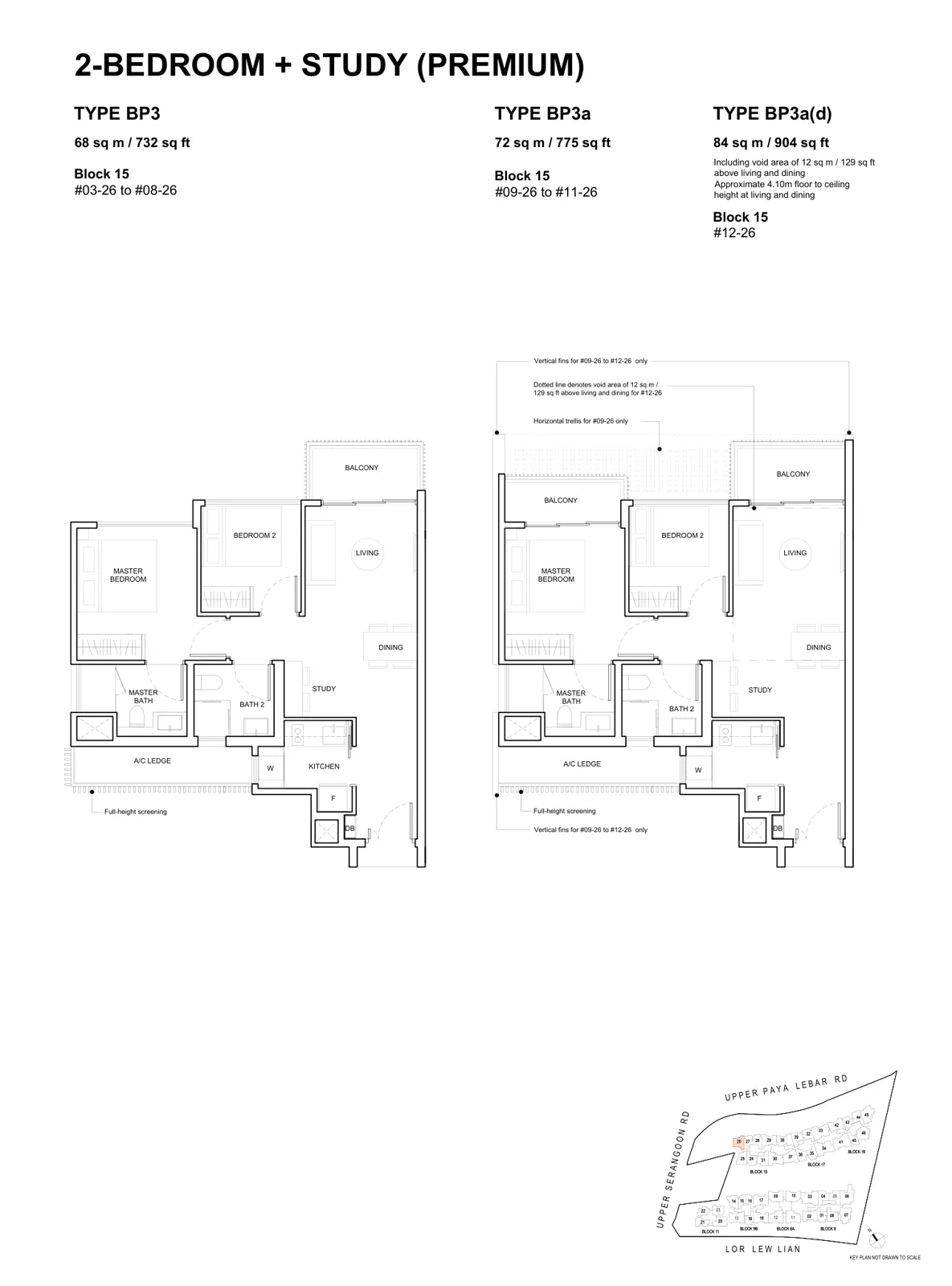 Forest Woods floor plan, type BP3: 2-Bedroom + Study (Premium), 732 sq ft