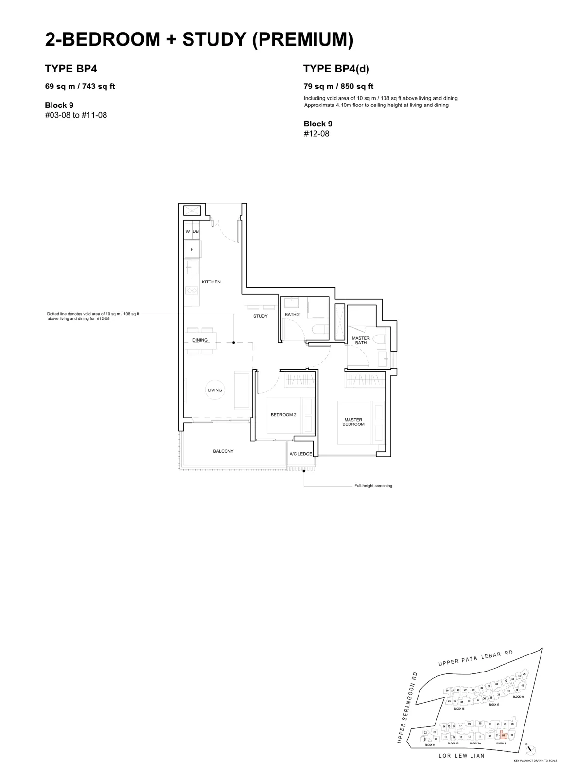 Forest Woods floor plan, type BP4: 2-Bedroom + Study (Premium), 743 sq ft