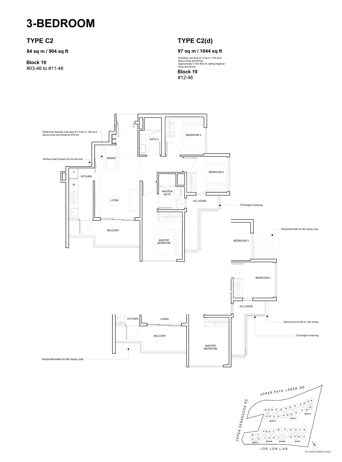 Forest Woods floor plan, type C2: 3-Bedroom, 904 sq ft