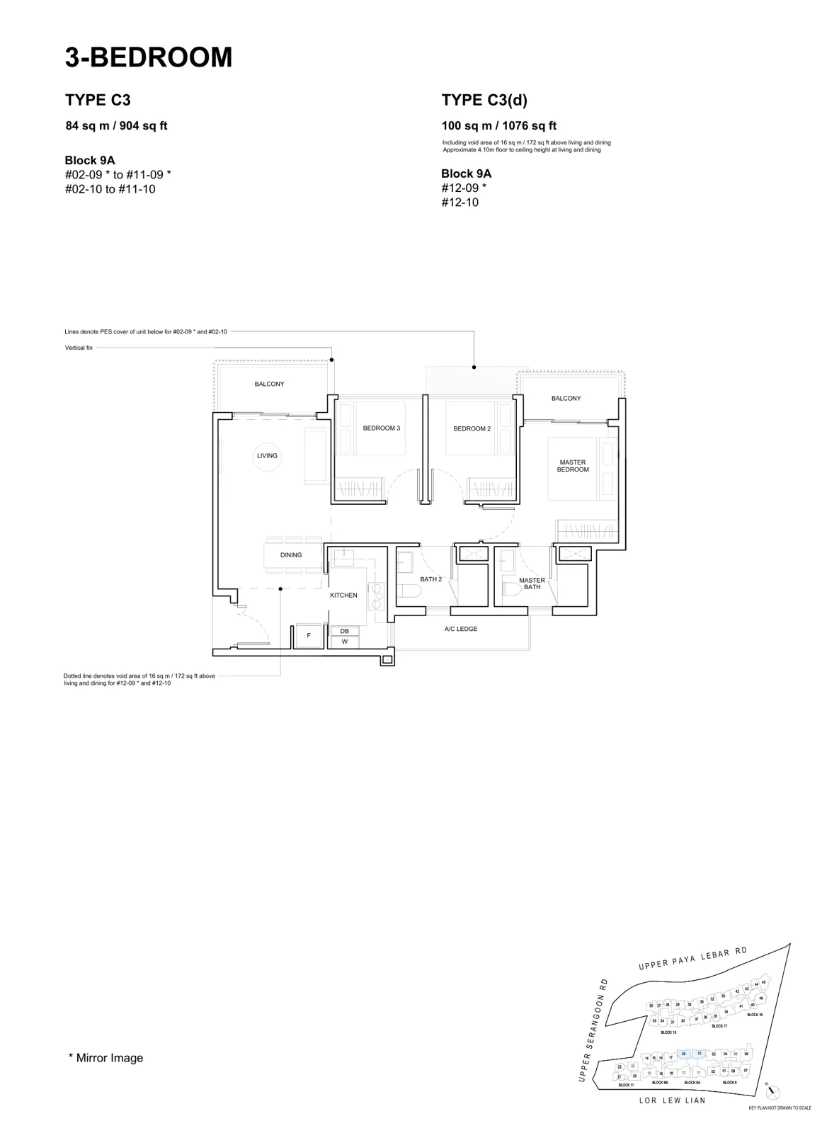 Forest Woods floor plan, type C3: 3-Bedroom, 904 sq ft