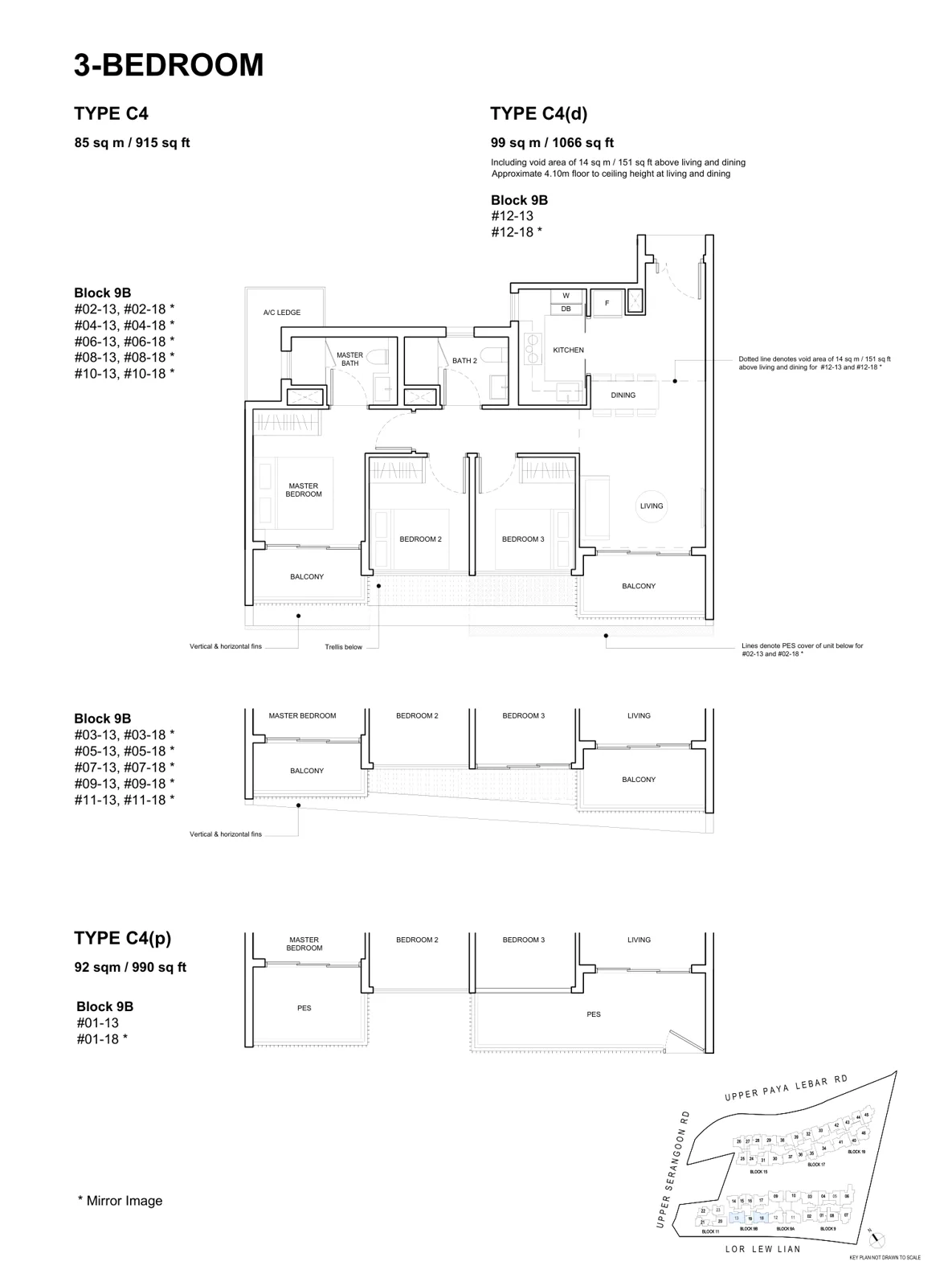 Forest Woods floor plan, type C4: 3-Bedroom, 915 sq ft