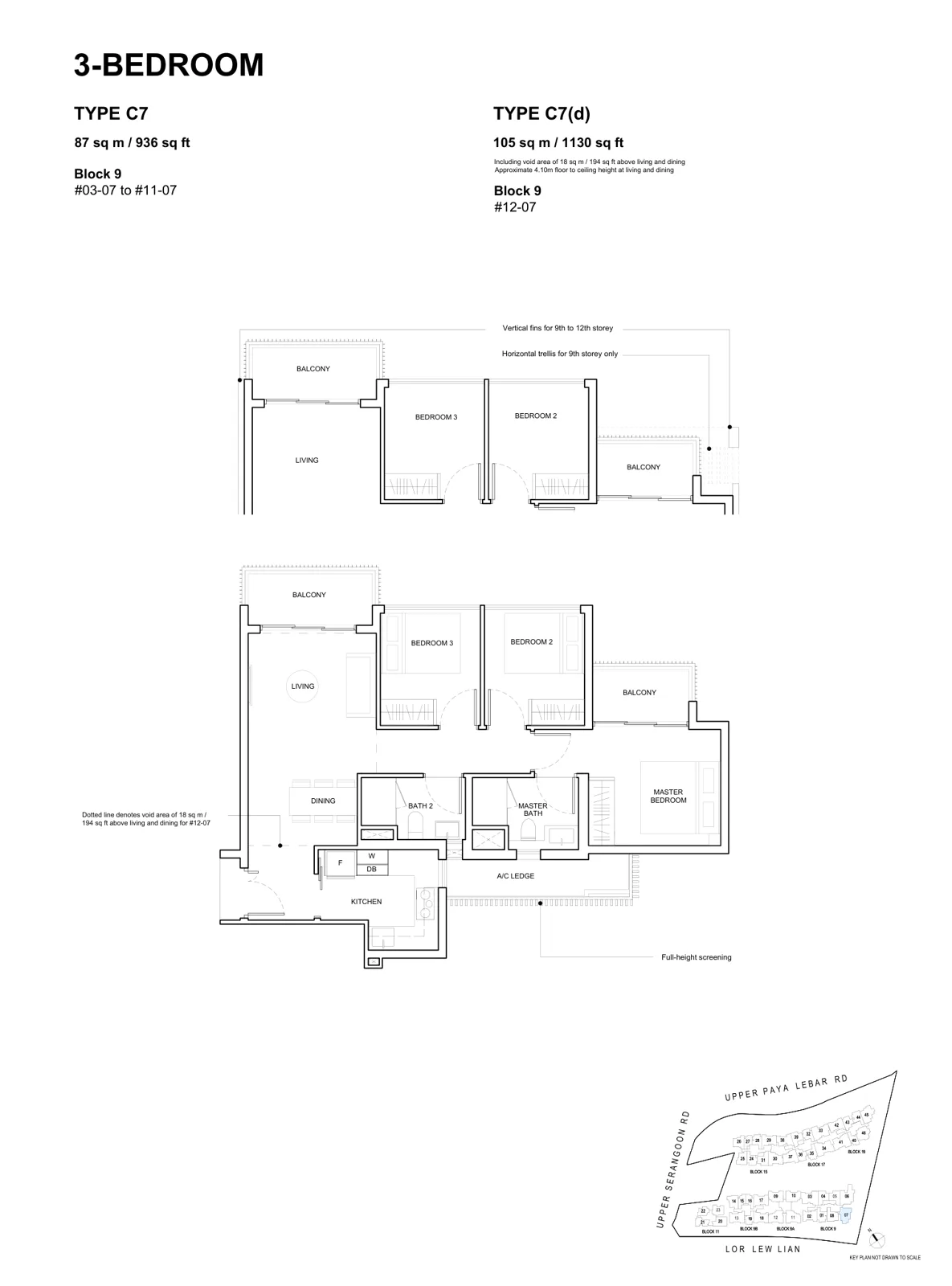 Forest Woods floor plan, type C7: 3-Bedroom, 936 sq ft