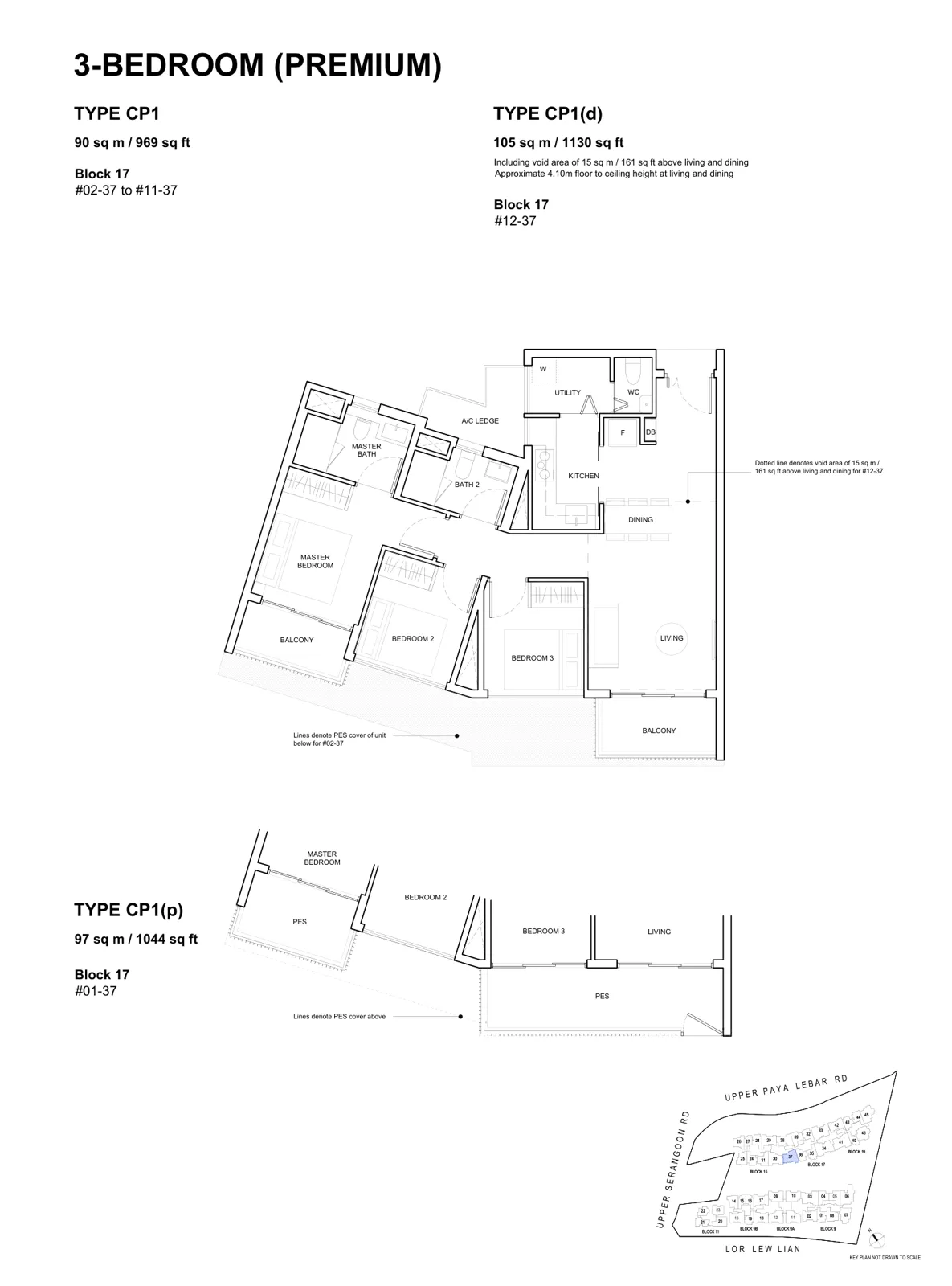 Forest Woods floor plan, type CP1: 3-Bedroom (Premium), 969 sq ft