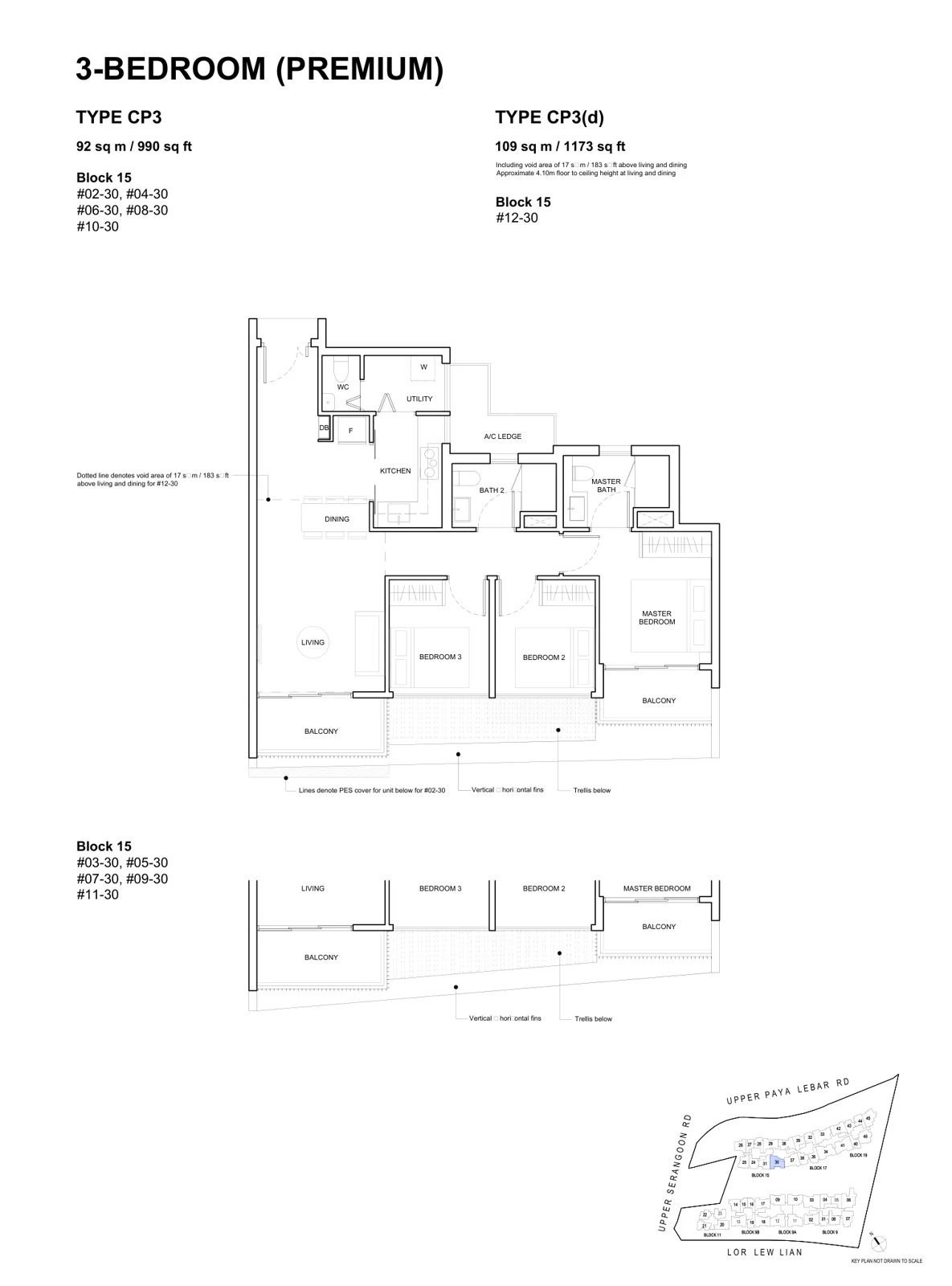 Forest Woods floor plan, type CP3: 3-Bedroom (Premium), 990 sq ft