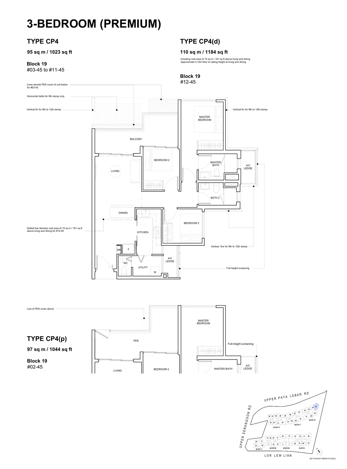 Forest Woods floor plan, type CP4: 3-Bedroom (Premium), 1,023 sq ft