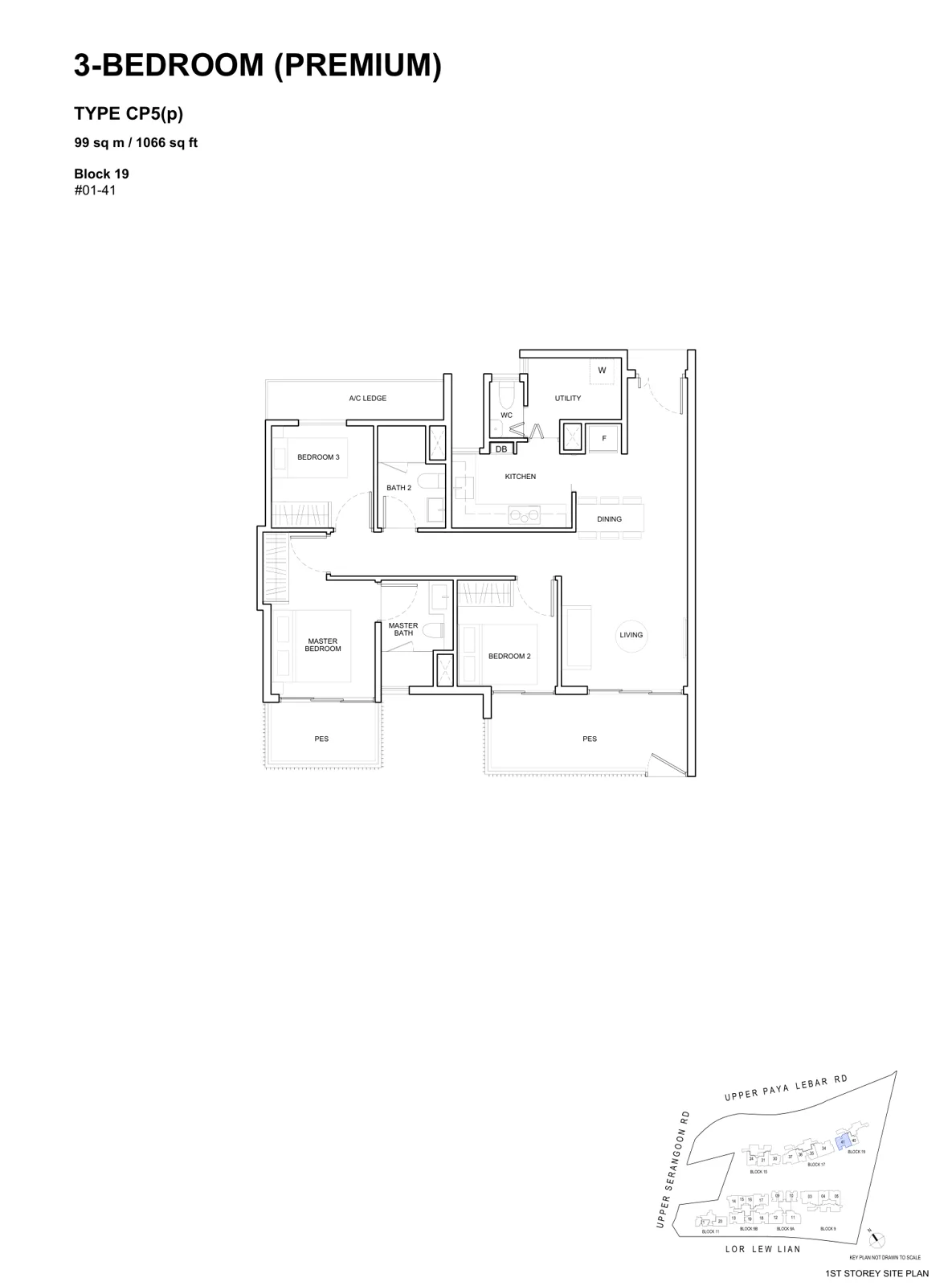 Forest Woods floor plan, type CP5(p): 3-Bedroom (Premium), 1,066 sq ft