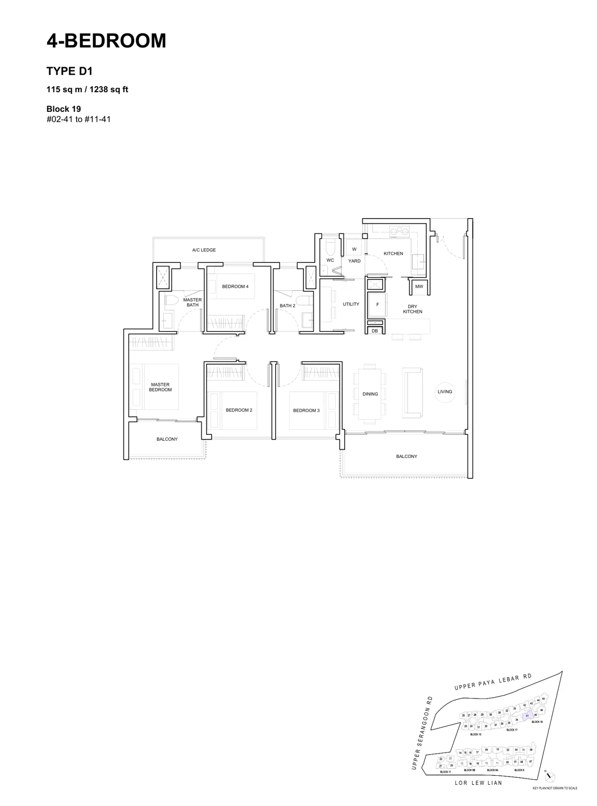 Forest Woods floor plan, type D1: 4-Bedroom, 1,238 sq ft
