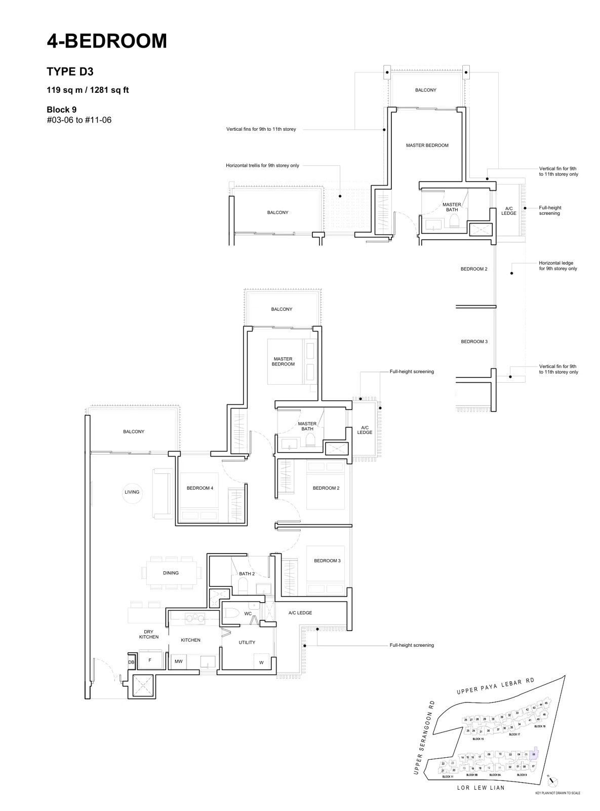 Forest Woods floor plan, type D3: 4-Bedroom, 1,281 sq ft