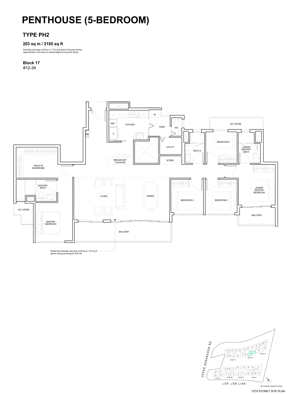 Forest Woods floor plan, type PH2: Penthouse (5-Bedroom), 2,185 sq ft