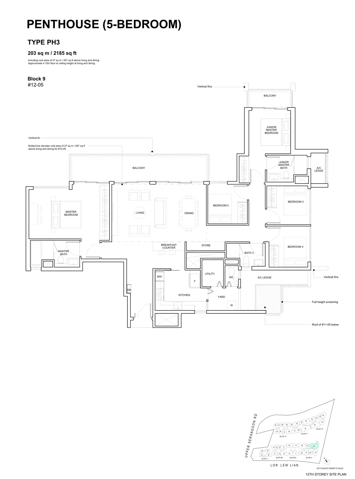Forest Woods floor plan, type PH3: Penthouse (5-Bedroom), 2,185 sq ft