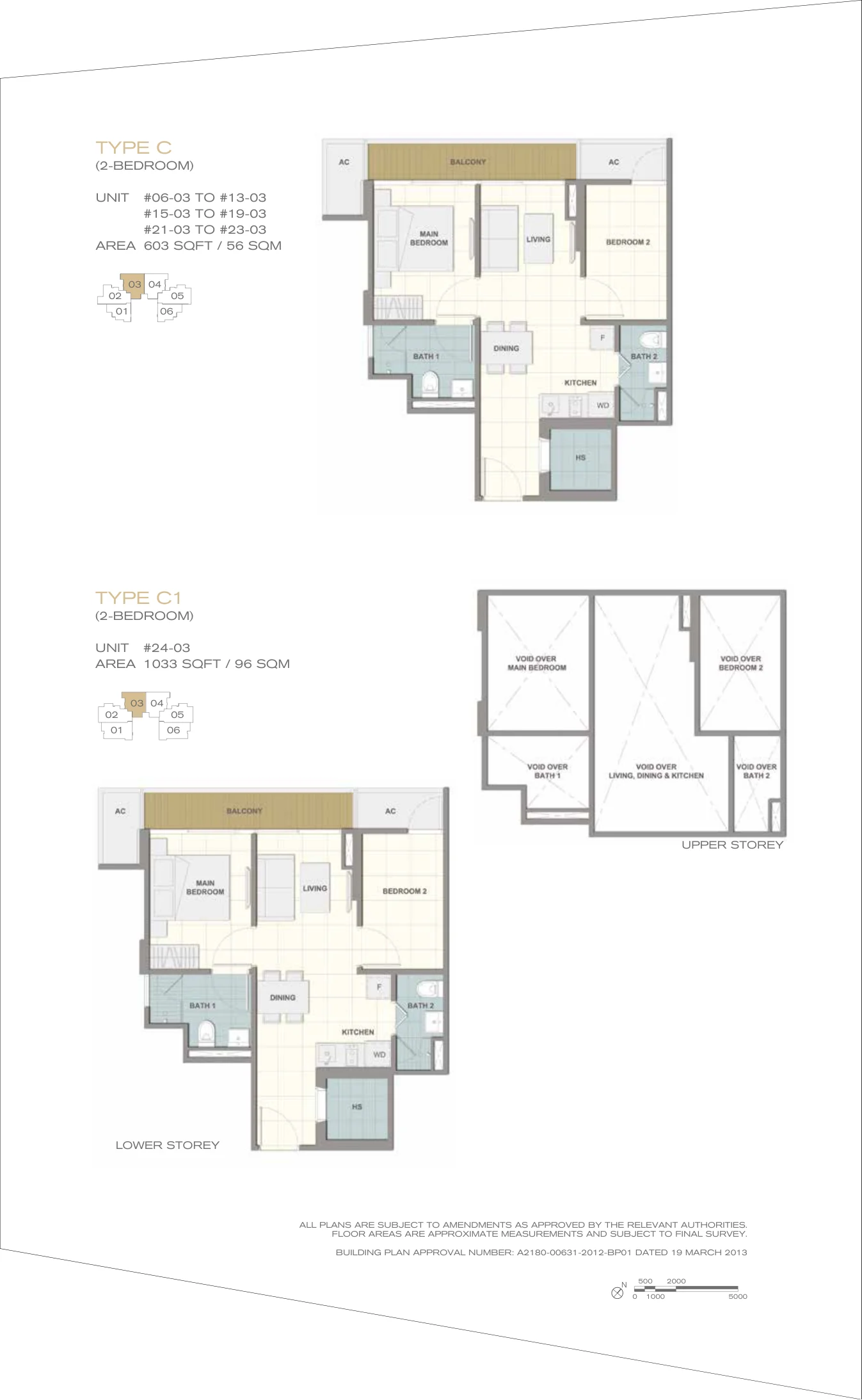 Forte Suites floor plan, type C: 2-Bedroom, 603 sq ft