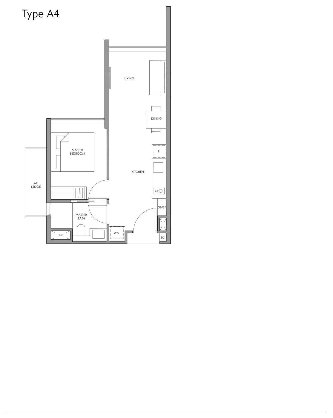Fourth Avenue Residences floor plan, type A4: 1-Bedroom, 474 sq ft