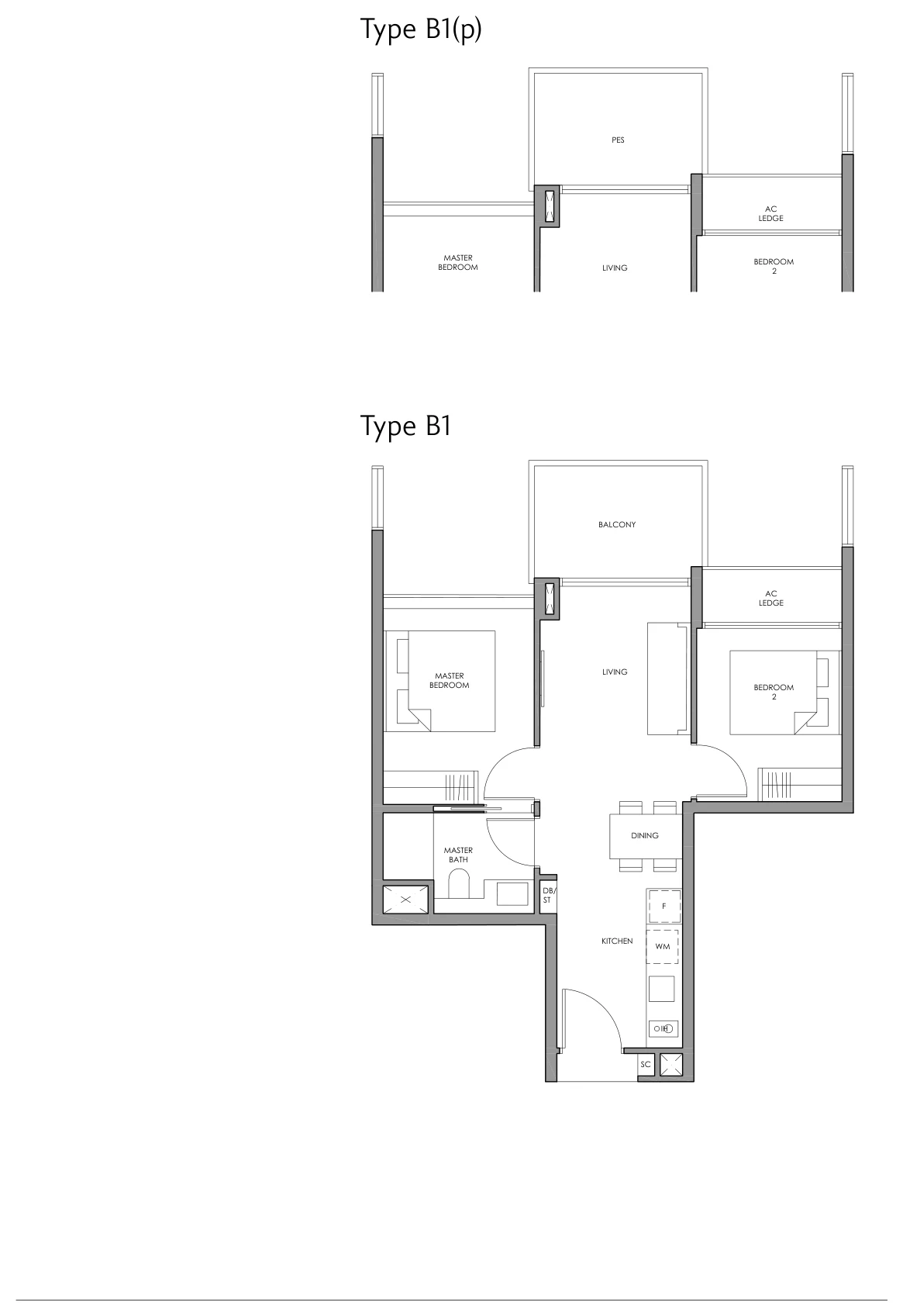 Fourth Avenue Residences floor plan, type B1: 2-Bedroom, 624 sq ft