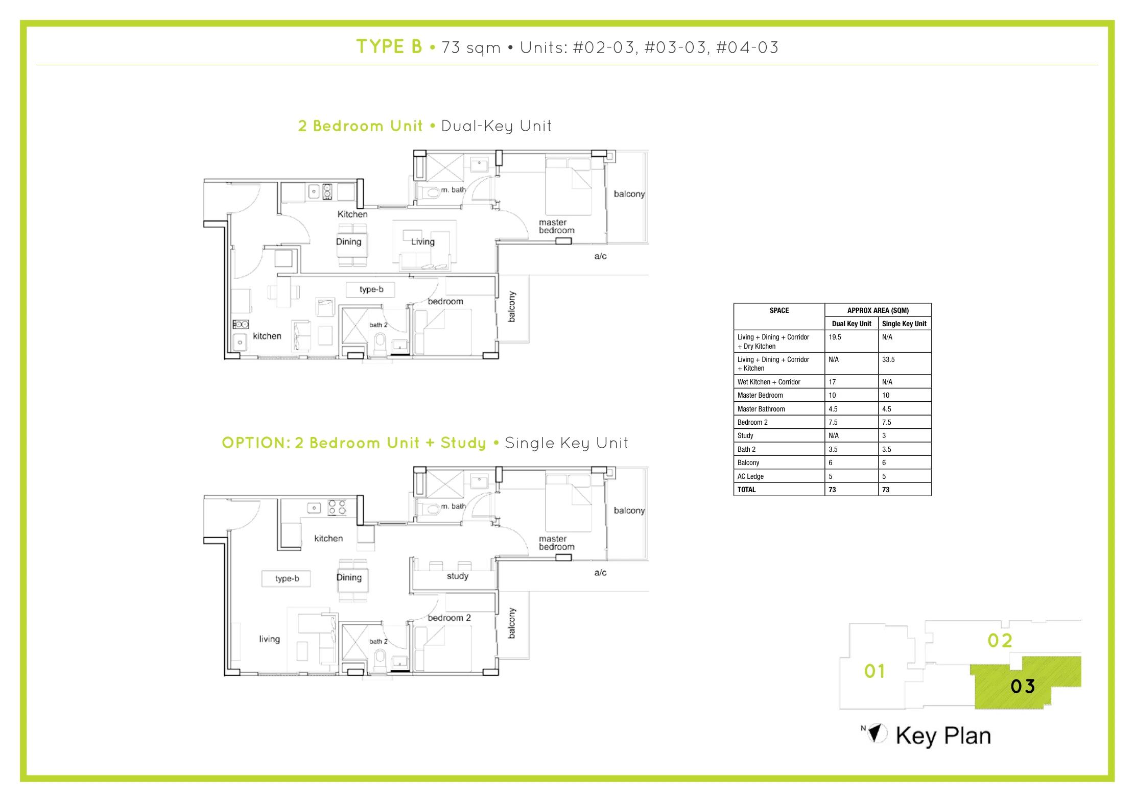 G Residences floor plan, type B: 2-Bedroom, 786 sq ft