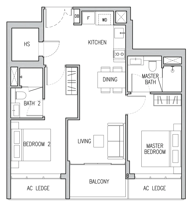 Gems Ville floor plan, type B: 2-Bedroom, 797 sq ft