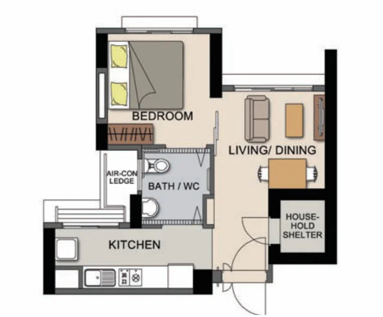 Ghim Moh Edge floor plan, type SA: Studio (Type A), 37 sqm, 398 sq ft