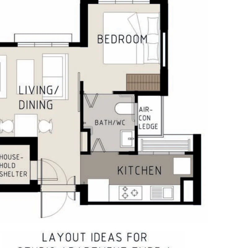Golden Ginger floor plan, type SA: Studio (Type A), 37 sqm, 398 sq ft